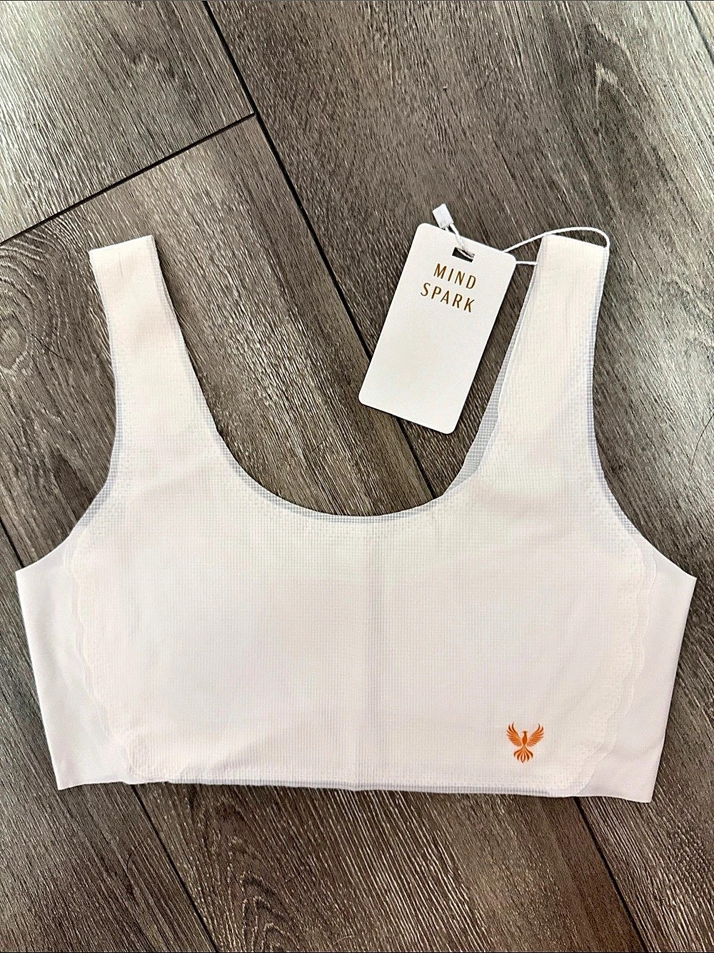 Mind Spark Feather Soft White Sports Bra NWT